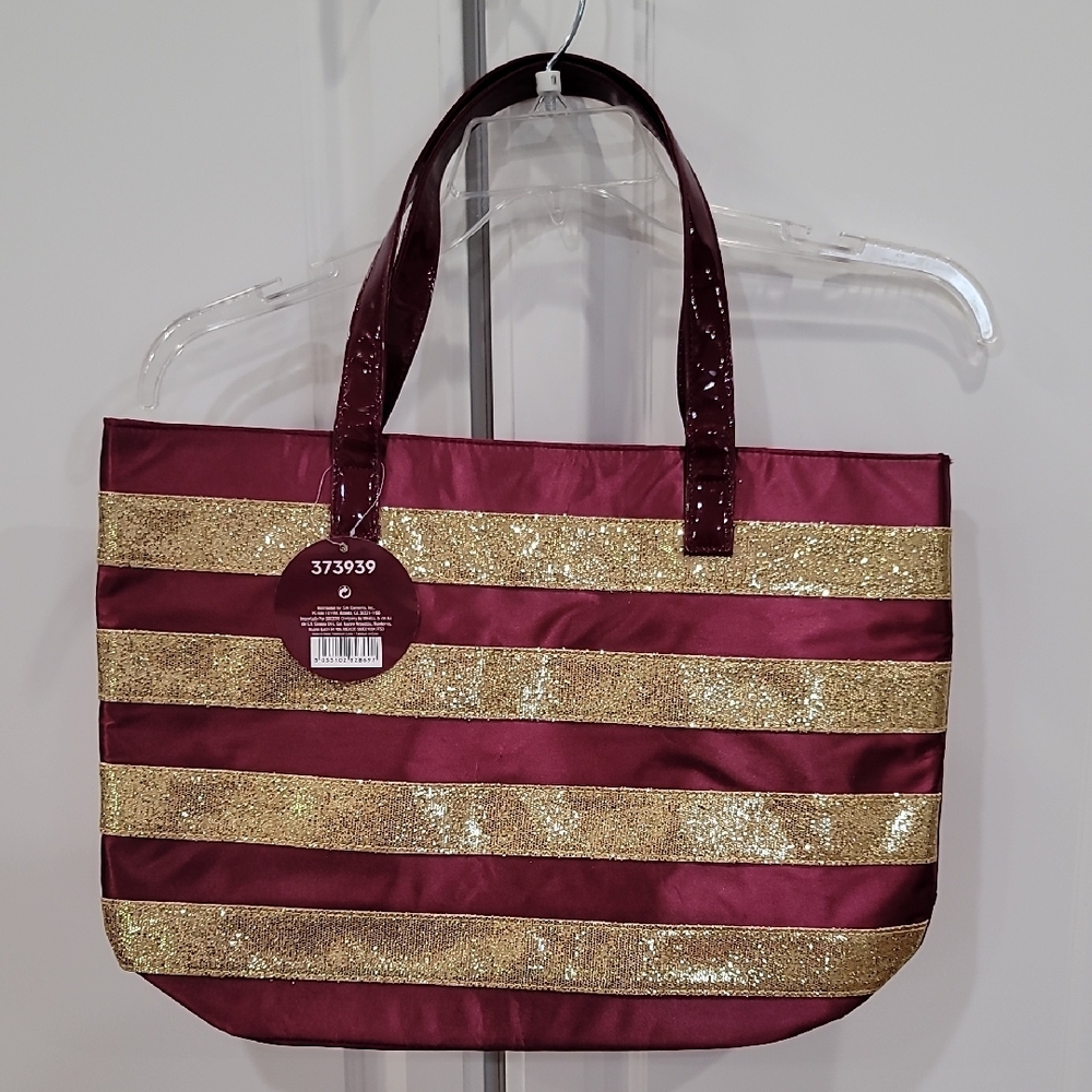 Chic Red and Gold Striped Tote Bag